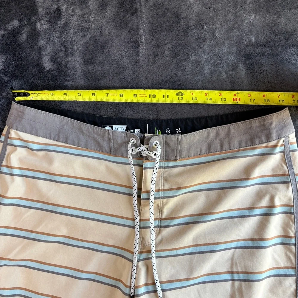 Salty Crew Mens Repreve Board Shorts Striped Surf Beach 38 Tan Blue Brown